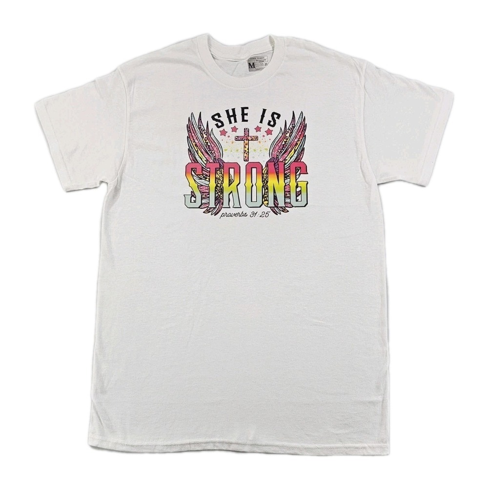 She Is‎ Strong Proverbs 31:25 Spiritual Inspirational Med Shirt Christian Peace